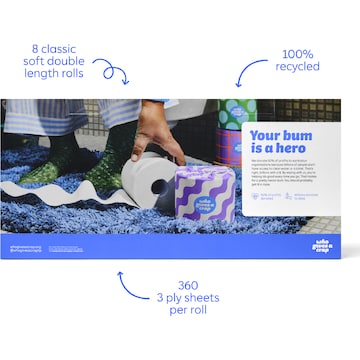 Who Gives A Crap Double Length Recycled 3 Ply Toilet Paper 8 pack
