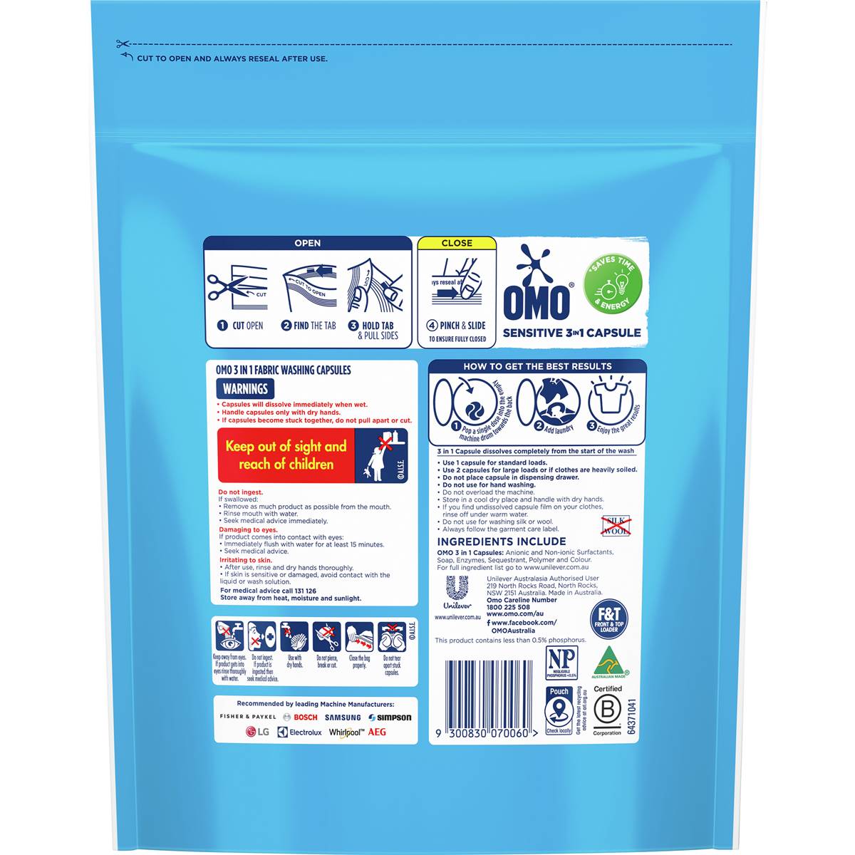 OMO Sensitive Laundry Capsules 3-In-1 50 pack