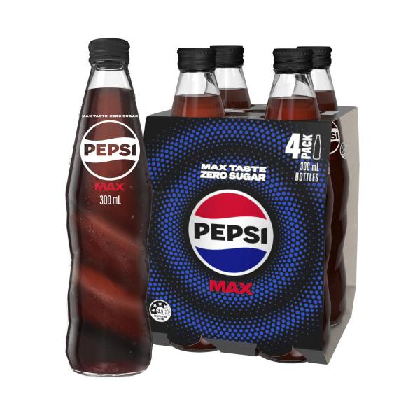 PEPSI GLASS SOFT DRINK 300ML:PEPSI MAX:.:4 PACK