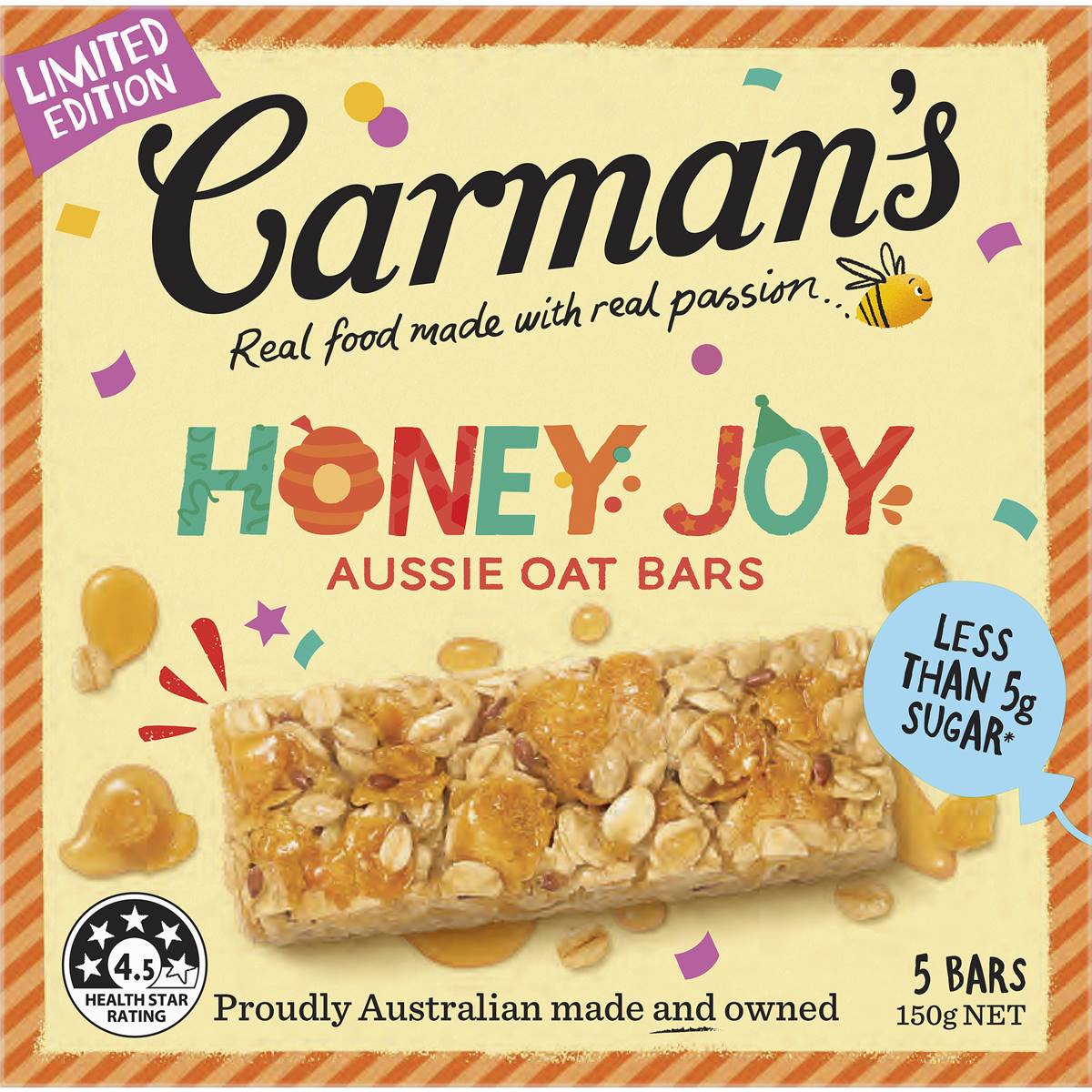 Carman's Aussie Oat Bars Honey Joy Limited Edition 5 pack