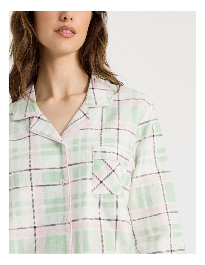 Flannelette Pyjama Set in Pistachio Check Print