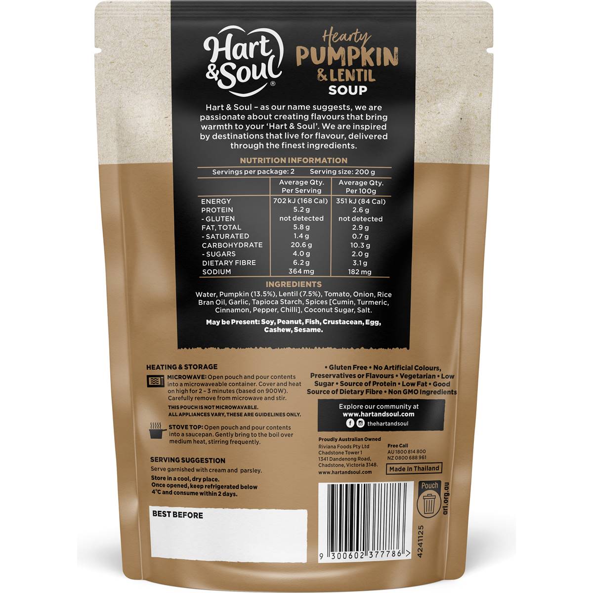 Hart & Soul Hearty Pumpkin & Lentil Soup 400g