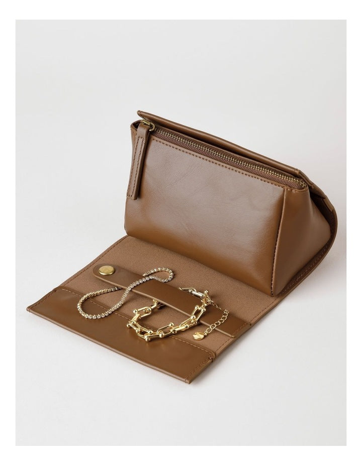 Soft Zip Feature Travel Jewellery Holder in Brown