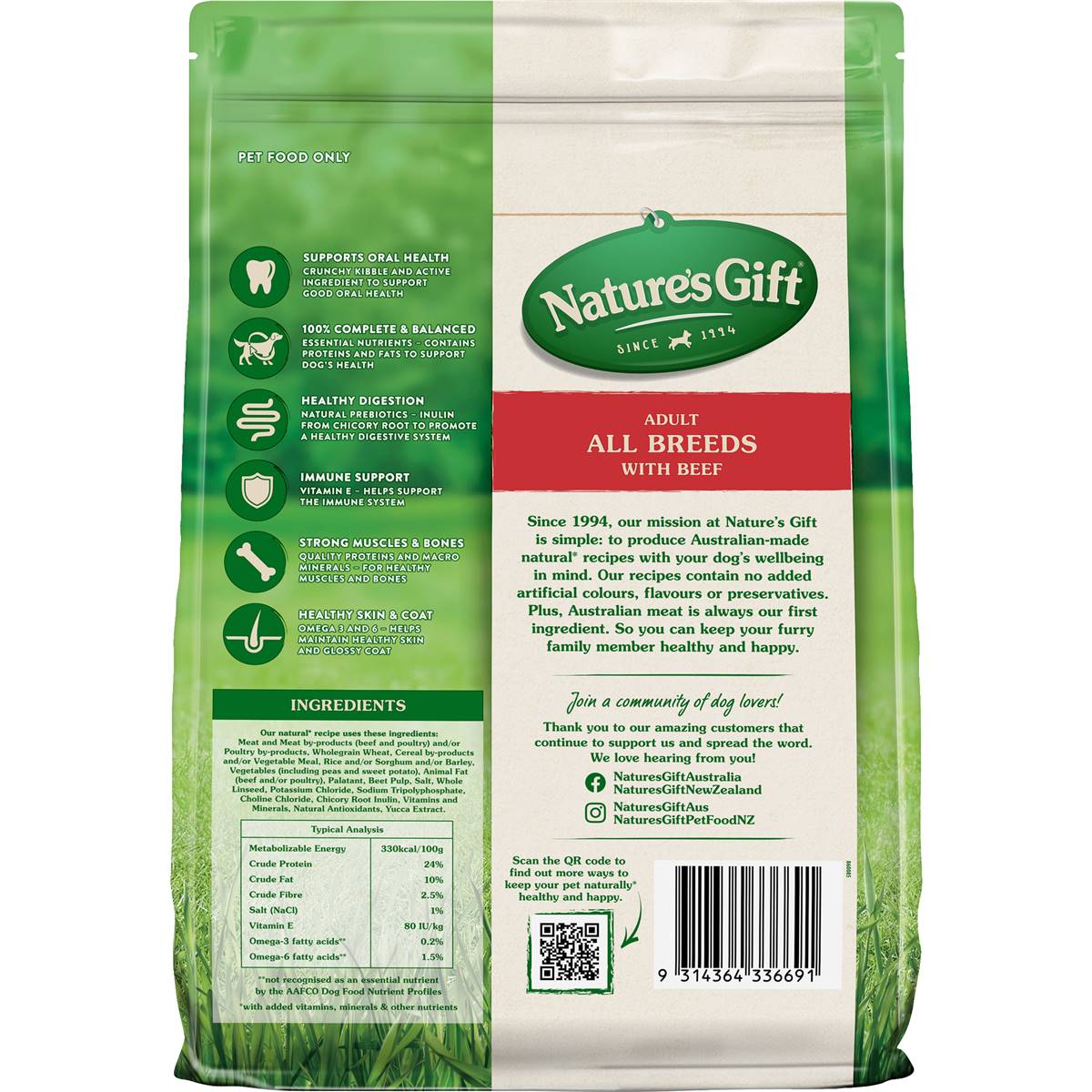 Nature's Gift Adult All Breed Dog Food With Beef 2.5kg