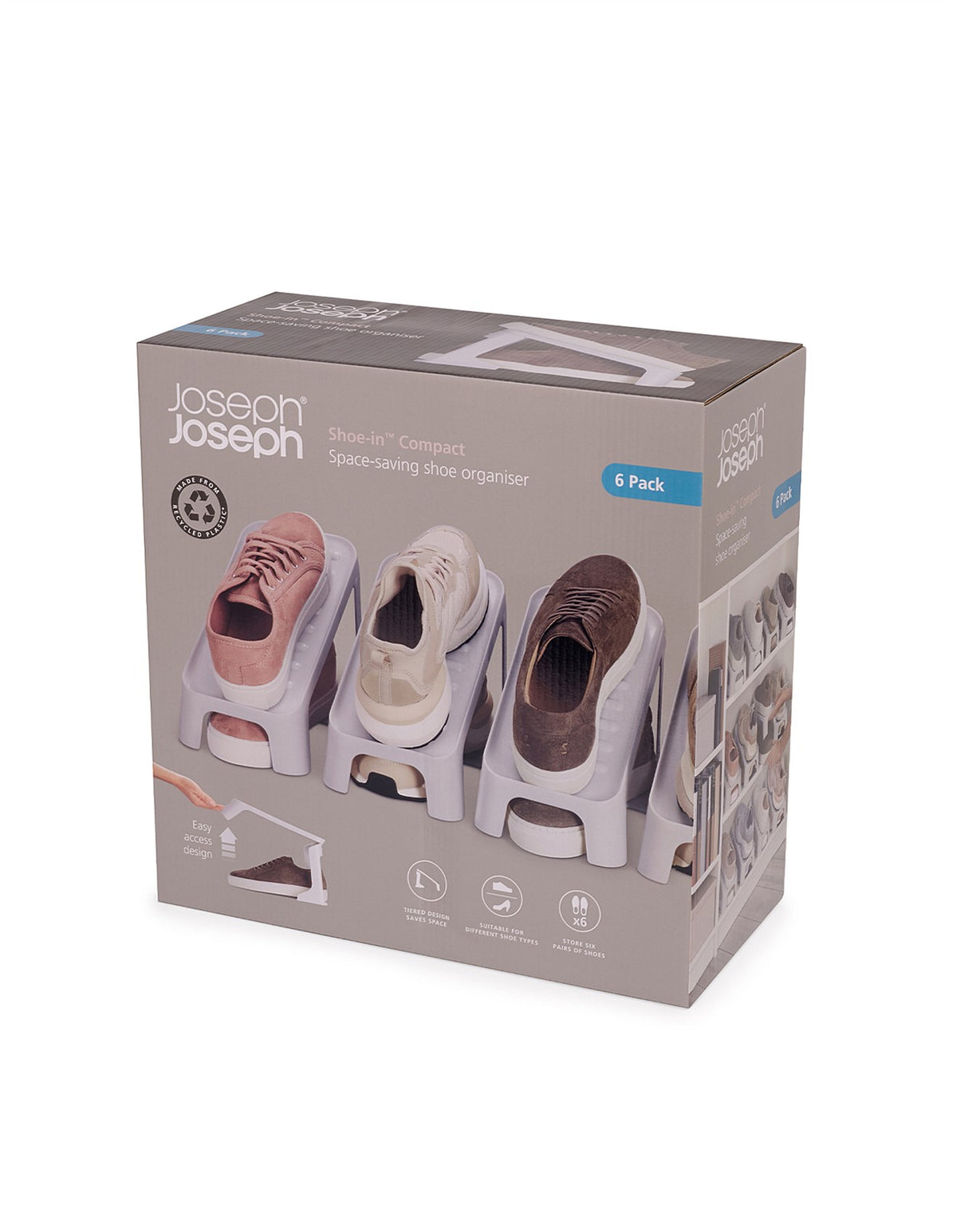 Shoe-In Compact Set of 6 Space-Saving Shoe Caddies Ecru
