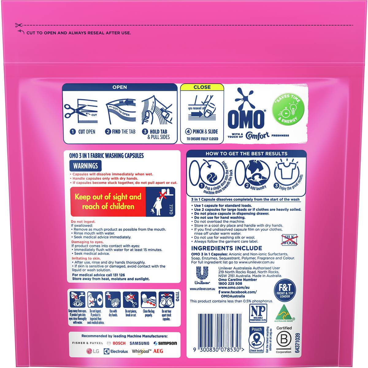 OMO 3 In 1 Laundry Capsules Comfort 28 Pack