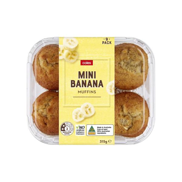 COLES BANANA MUFFINS 9PK 315G