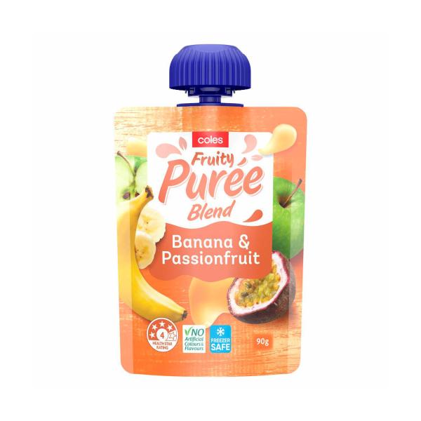 COLES BANANA & PASSIONFRUIT FRUIT PUREE BLEND 90G