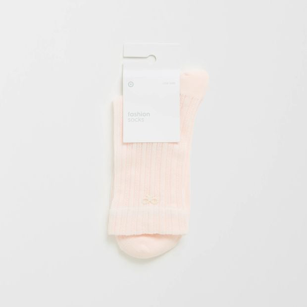 Australian Cotton Blend Pearl Bow Trim Crew Pointelle Socks
