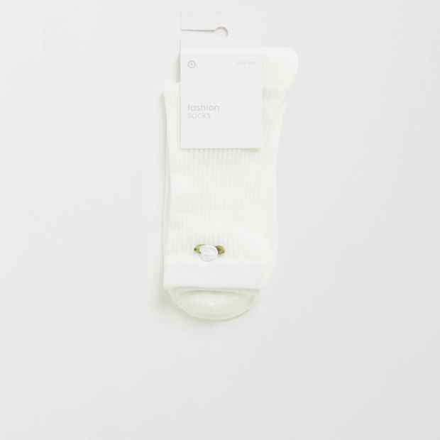 Australian Cotton Blend Rosette Trim Pointelle Crew Socks