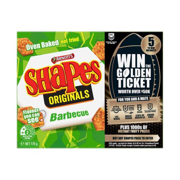ARNOTT'S SHAPES ORIGINAL BARBECUE CRACKER BISCUITS 190G