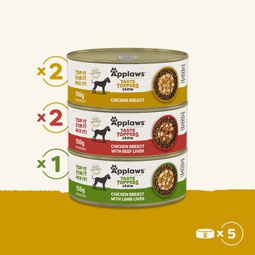 Applaws Taste Toppers Chicken Selection In Stew Wet Dog Food 156g x 5 pack