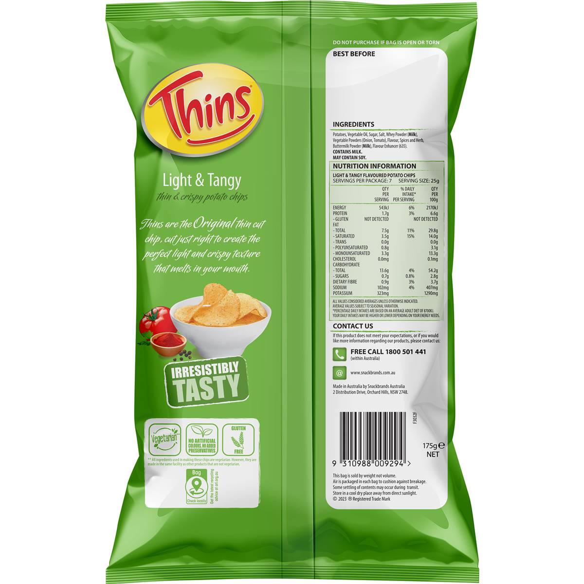 Thins Chips Light & Tangy 175g
