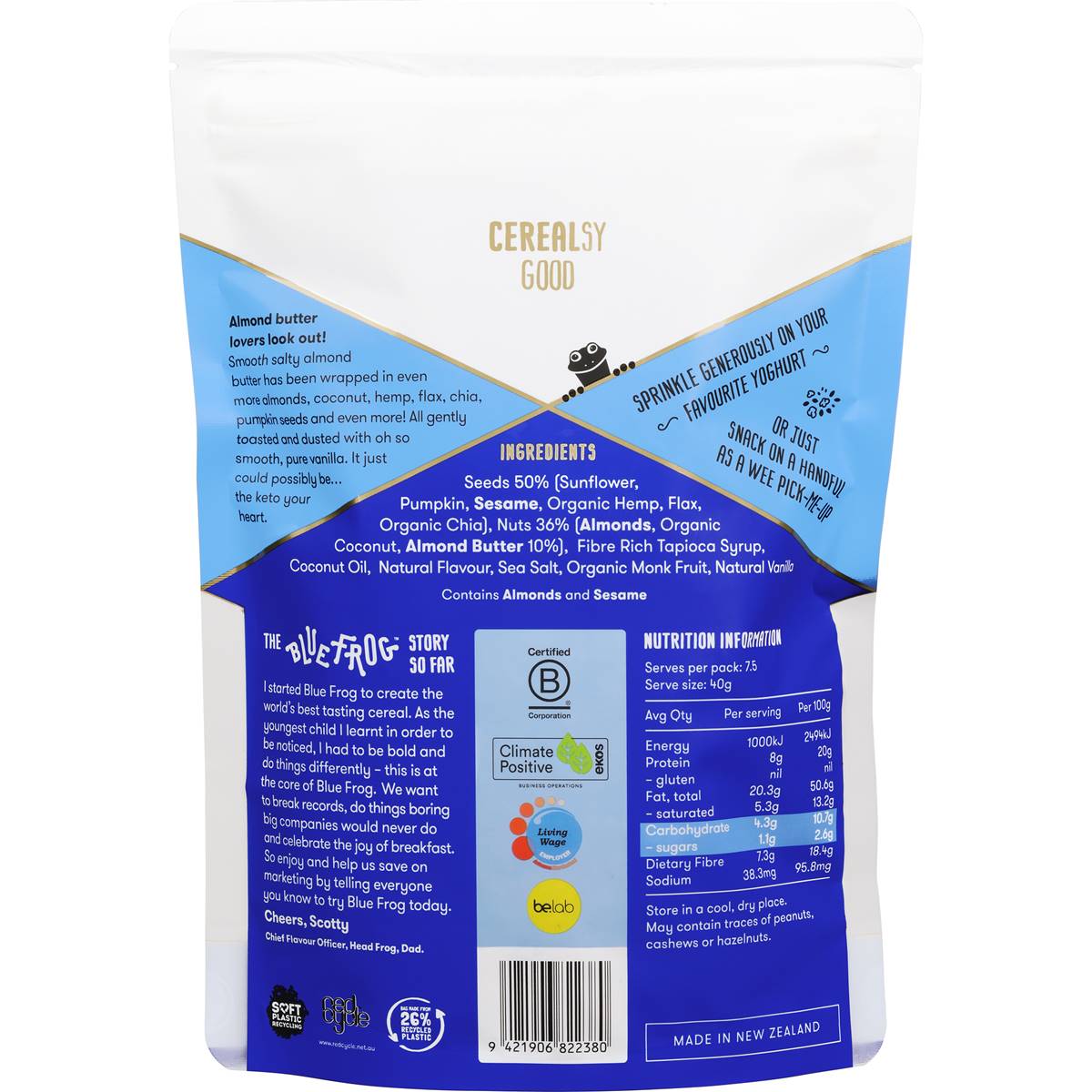 Blue Frog Keto Cereal Almond Butter & Vanilla Bean 300g