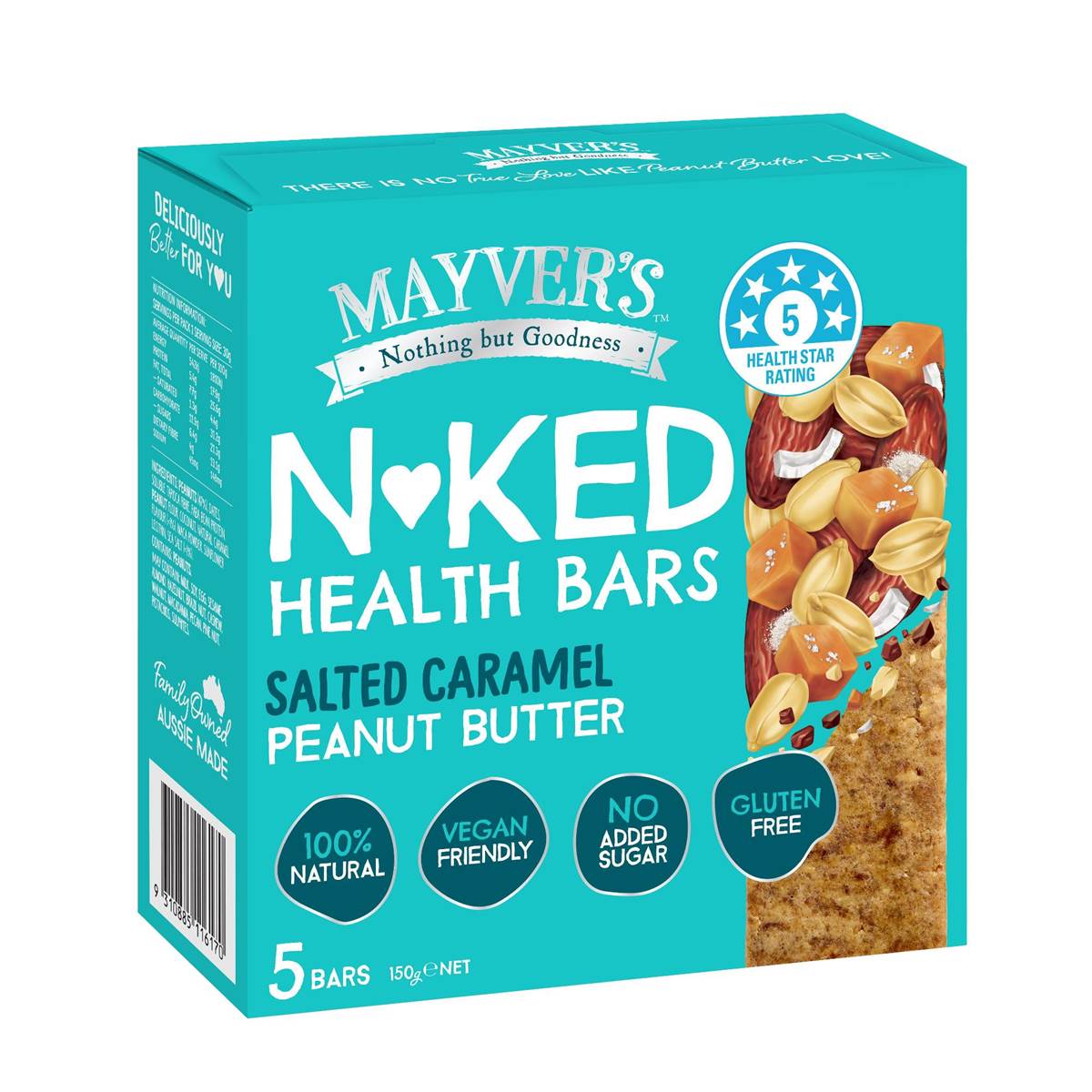 Mayver's Natural Health Bars Salted Caramel Peanut Butter 5 Pack