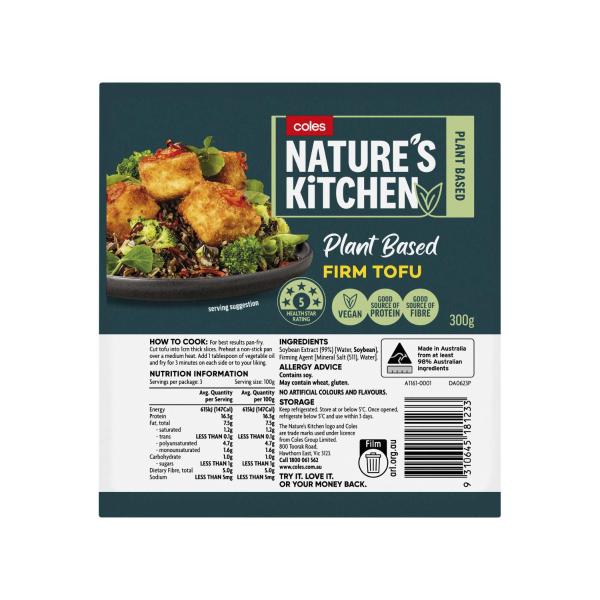 COLES NATURES KITCHEN FIRM TOFU 300G