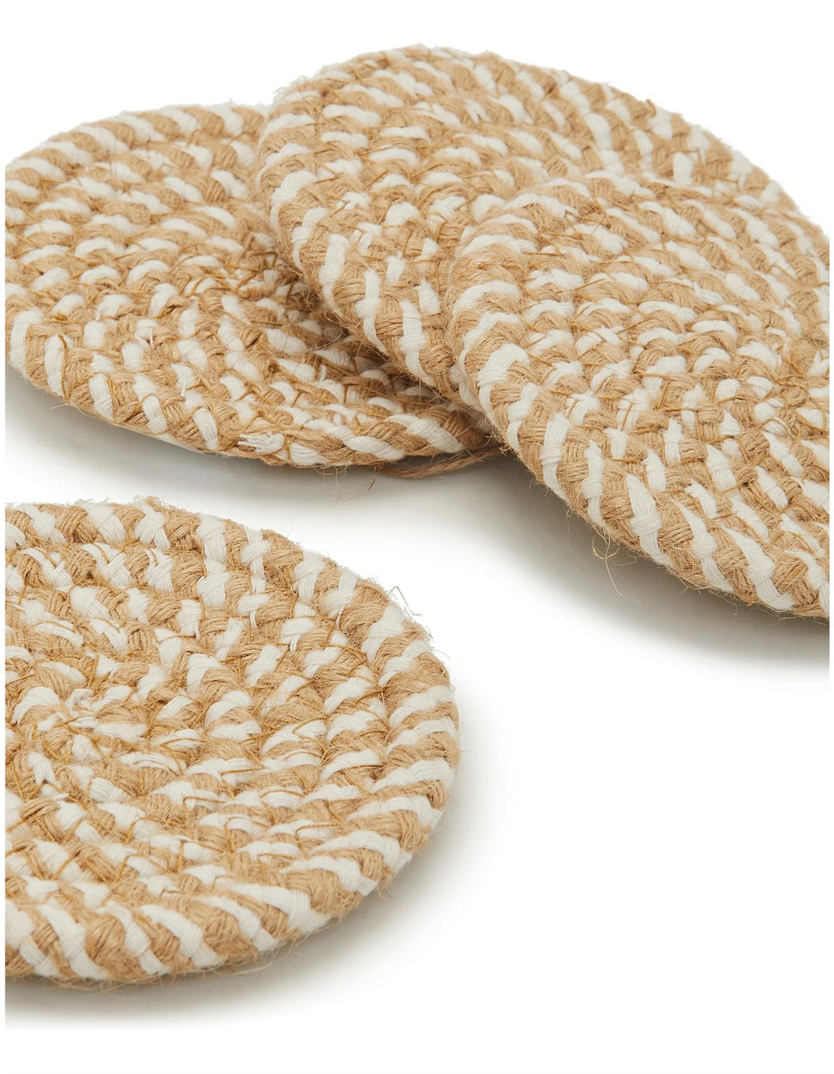 Flinders 10cm Set of 4 Cotton Jute Coasters Natural and White