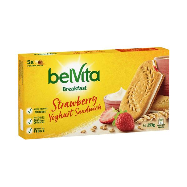 BELVITA STRAWBERRY YOGHURT SANDWICH BREAKFAST BISCUITS 5 PACK 253G