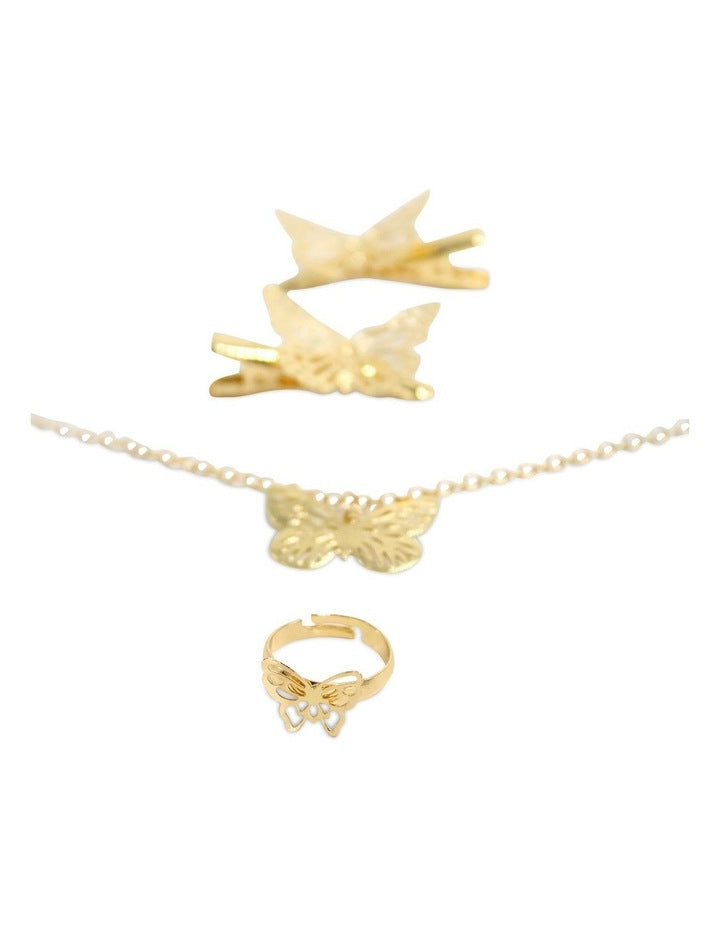Gold Metal Butterfly Jewel Set in Multi