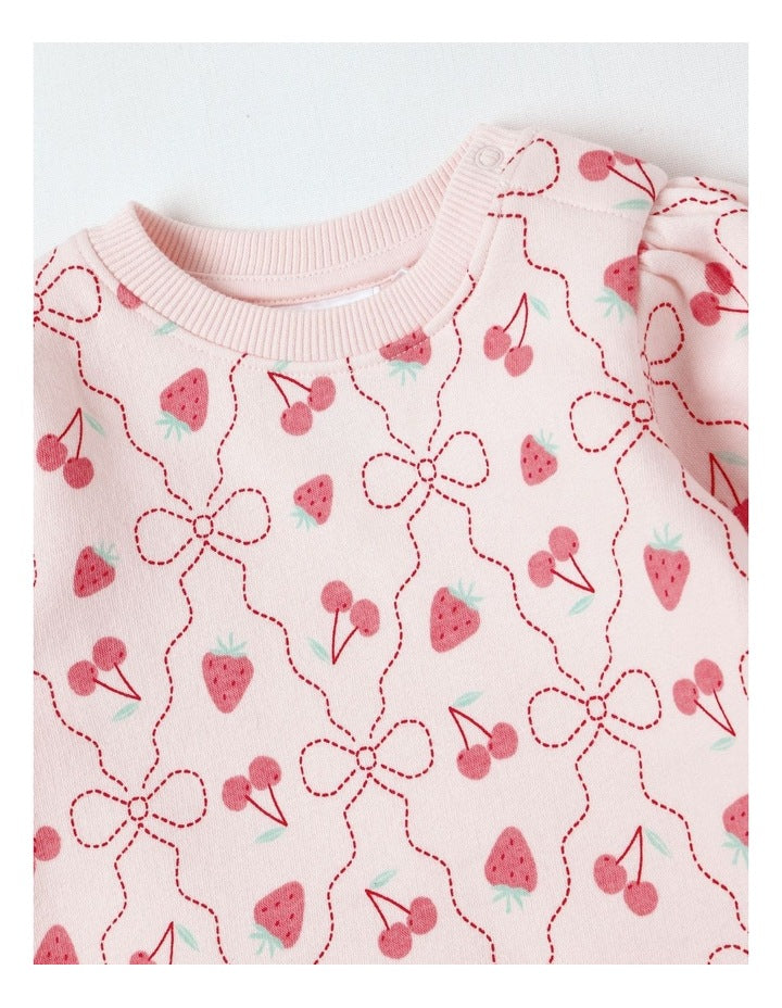 Essential Berry & Bow Sweat Top In Pink