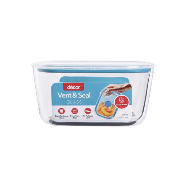 DECOR VENT & SEAL GLASS LEAK PROOF CONTAINER 600ML