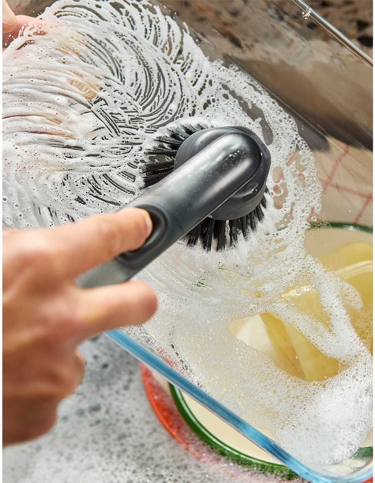 SinkTech 28.7cm Soap Dispensing Dish Brush with Steel Stand Grey