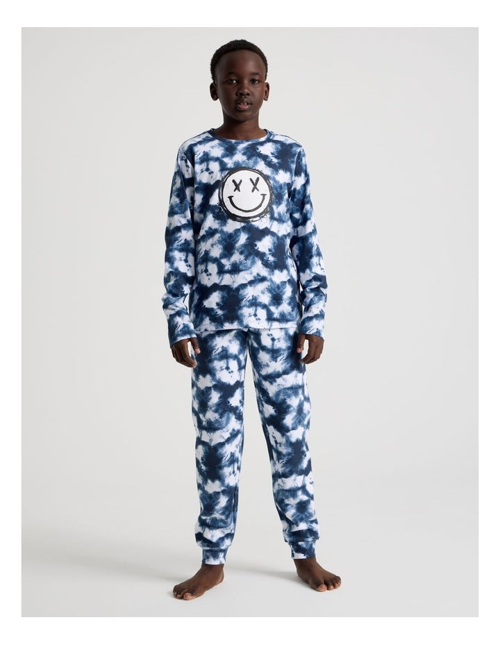 Knit Fleece Tie Dye Pyjamas in Blue