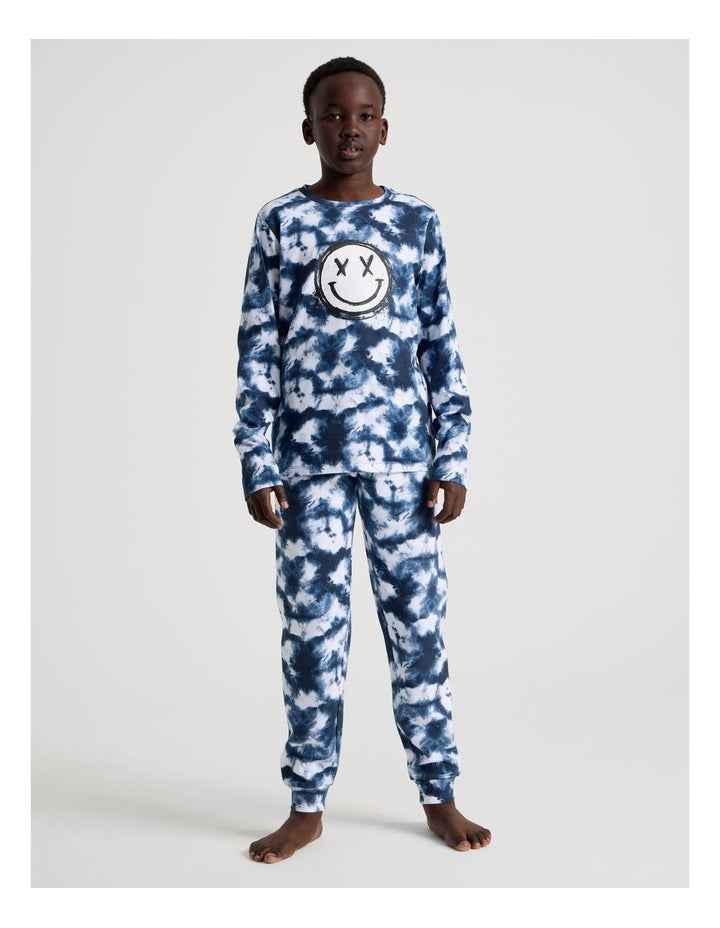 Knit Fleece Tie Dye Pyjamas in Blue