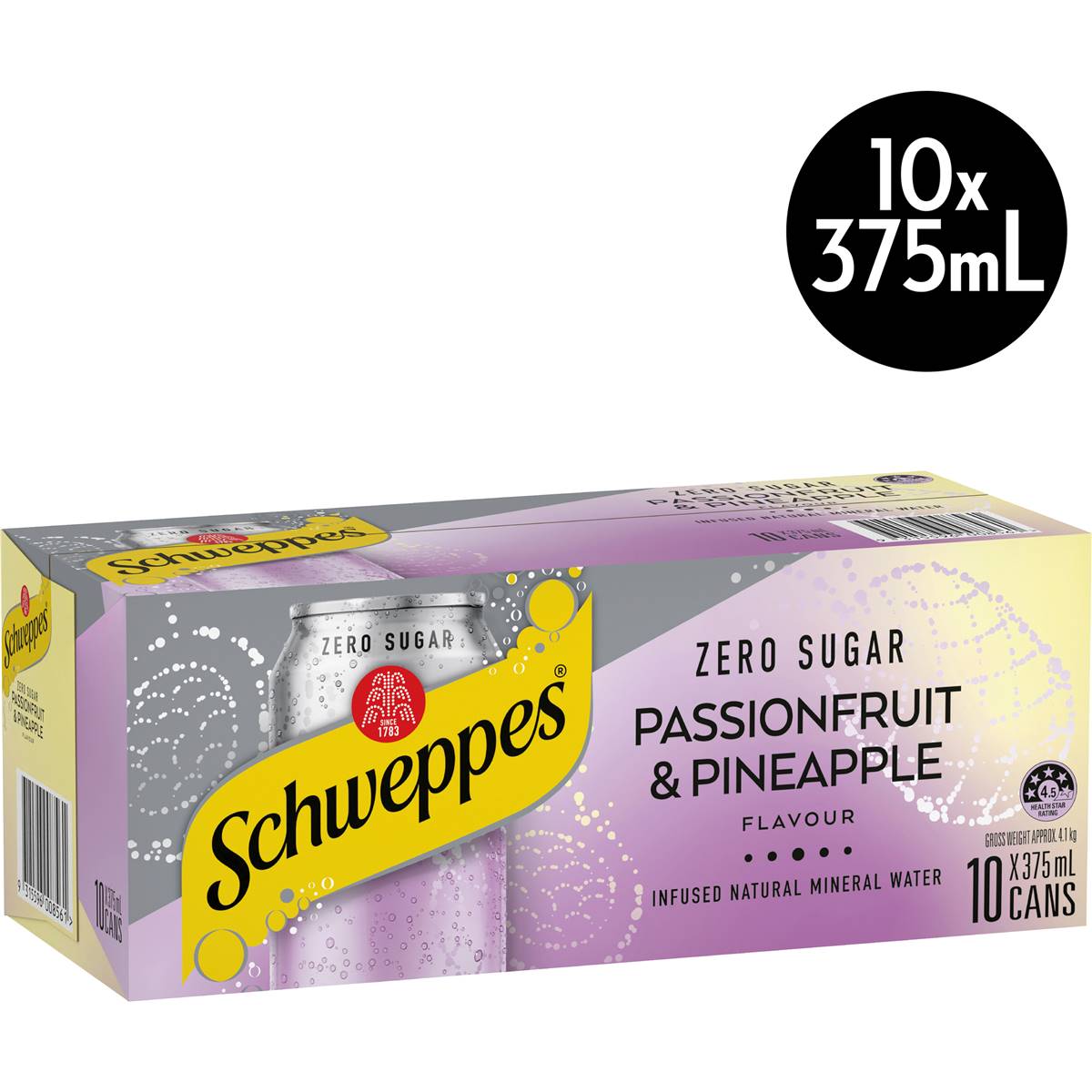 Schweppes Zero Sugar Passionfruit Pineapple Infused Water Cans 375ml x 10 Pack