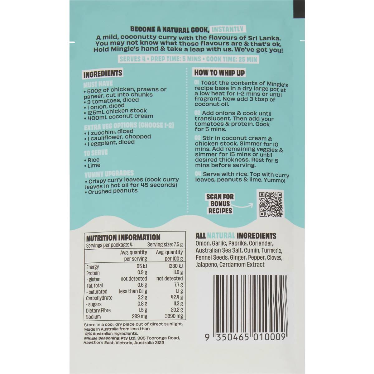 Mingle Sri Lankan Coconut Turmeric Curry Recipe Base 30g