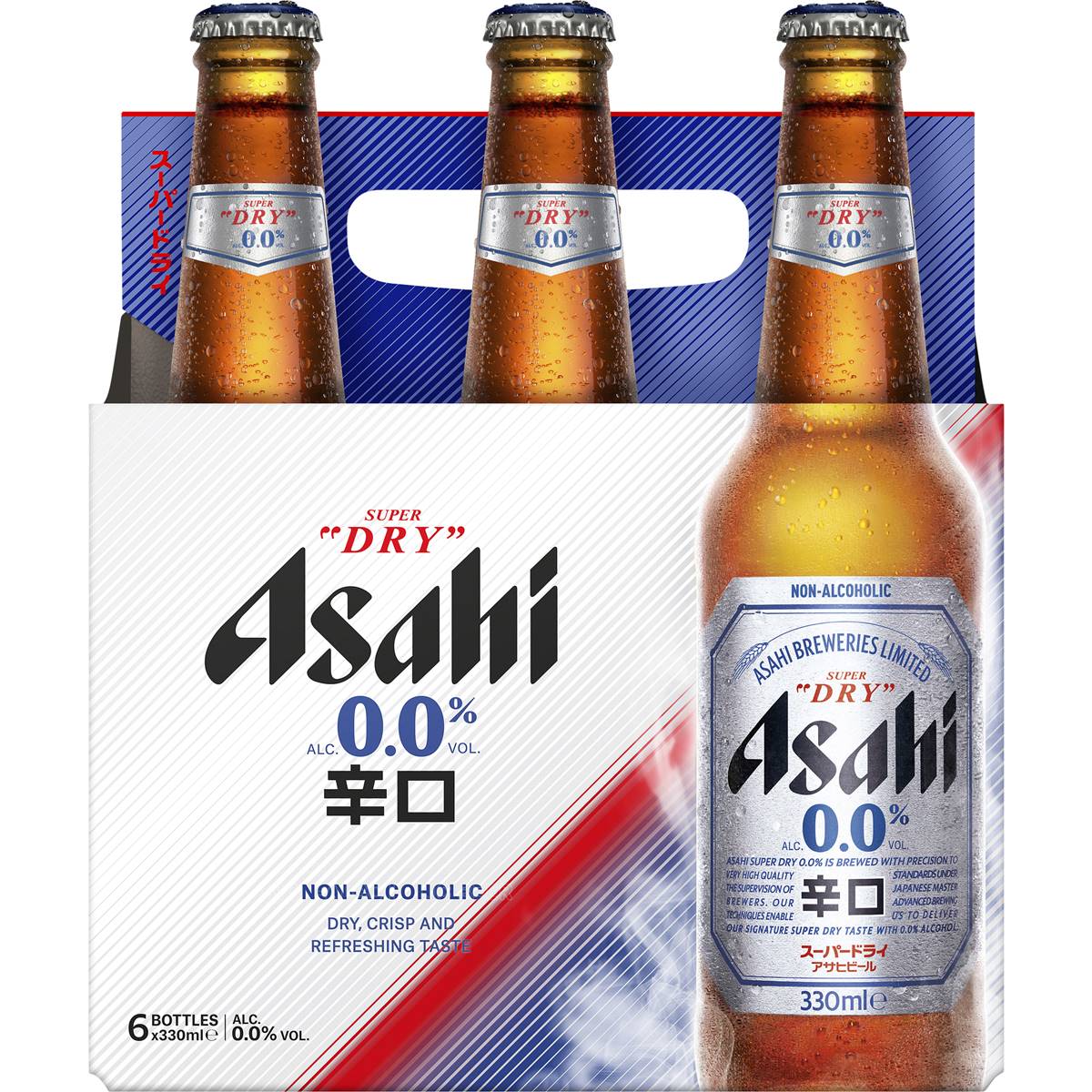 Asahi Super Dry 0% Non Alcoholic Beer Glass Bottles Multipack 330ml x 6 Pack