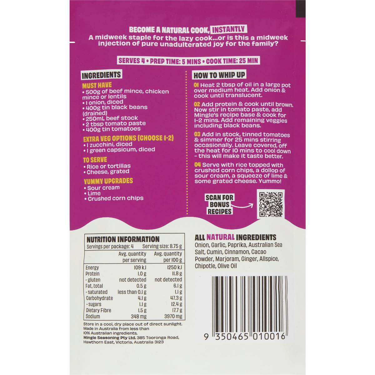 Mingle Crave This Chilli Con Carne Recipe Base 30g