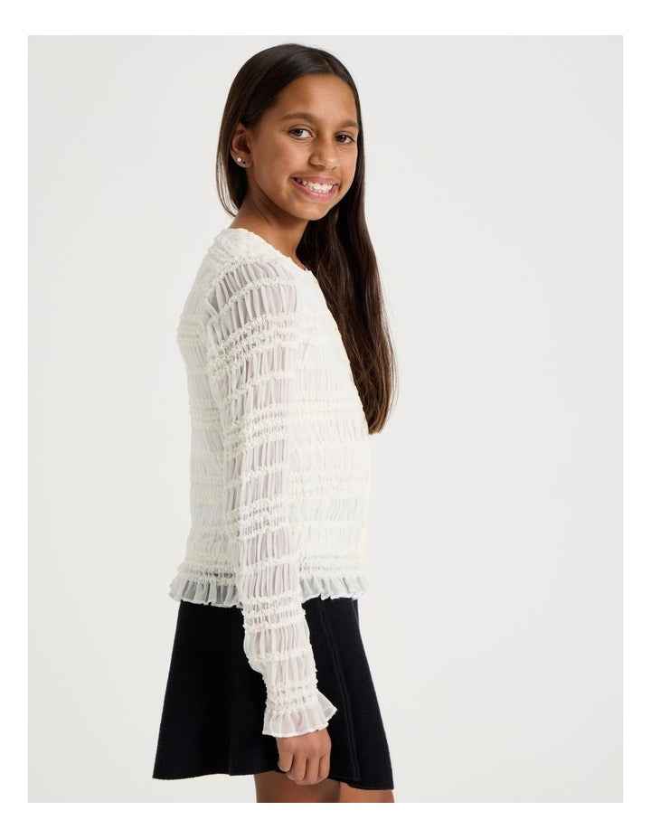 Shirred Button Down Top in White