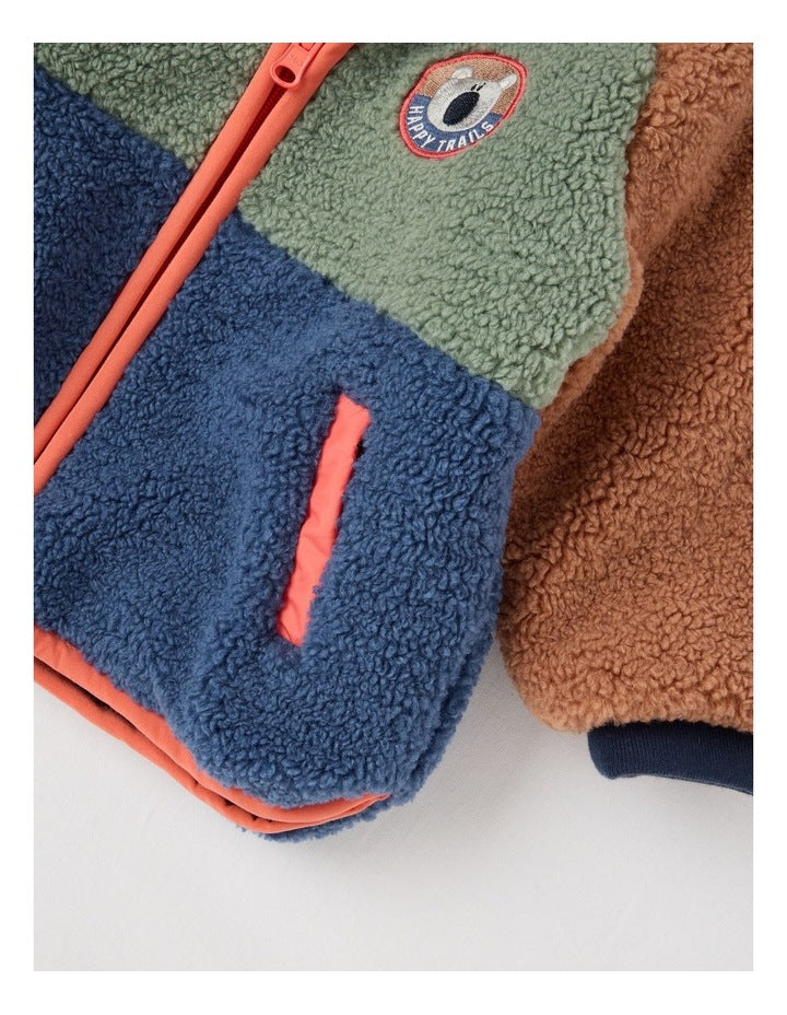 Riley Colourblocked Quilted Reversible Jacket in Navy/Green