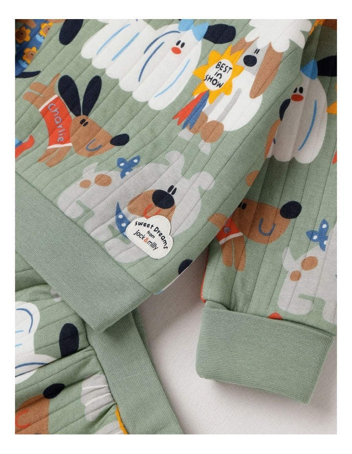Ellis Quilted Pyjama Set with Best In Show Print in Green