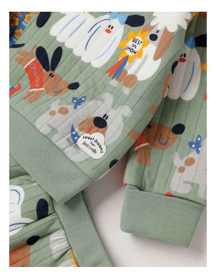 Ellis Quilted Pyjama Set with Best In Show Print in Green