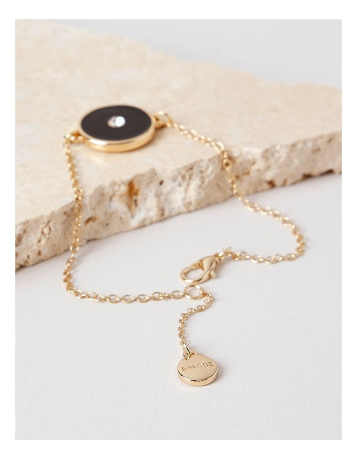 Gold and Black Disc Bracelet in Black