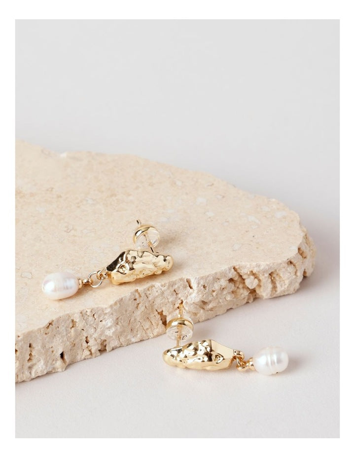 Gold and Pearl Drop Earring in Gold