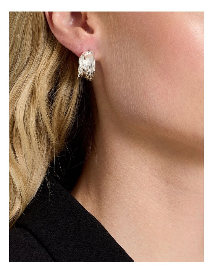 Textured Small Hoops in Silver
