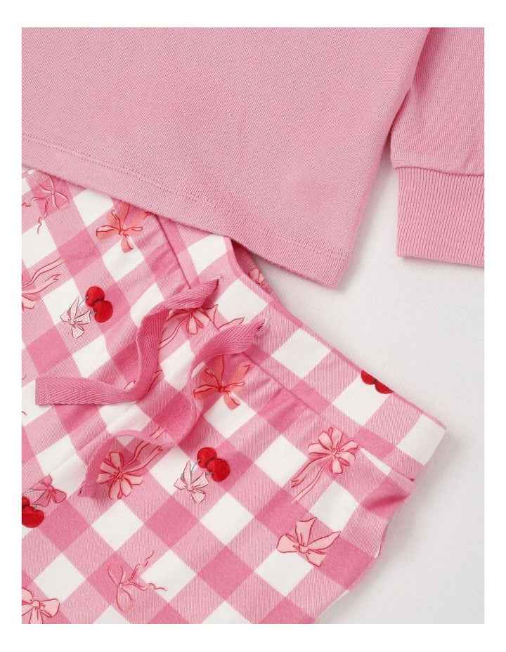PJ Club Cosy Knit Cherry Pyjama in Pink