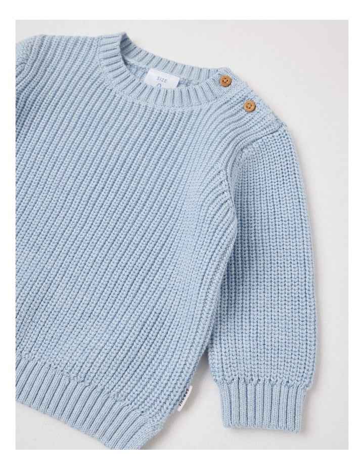 Crew Neck Knit Jumper in Light Blue Marle