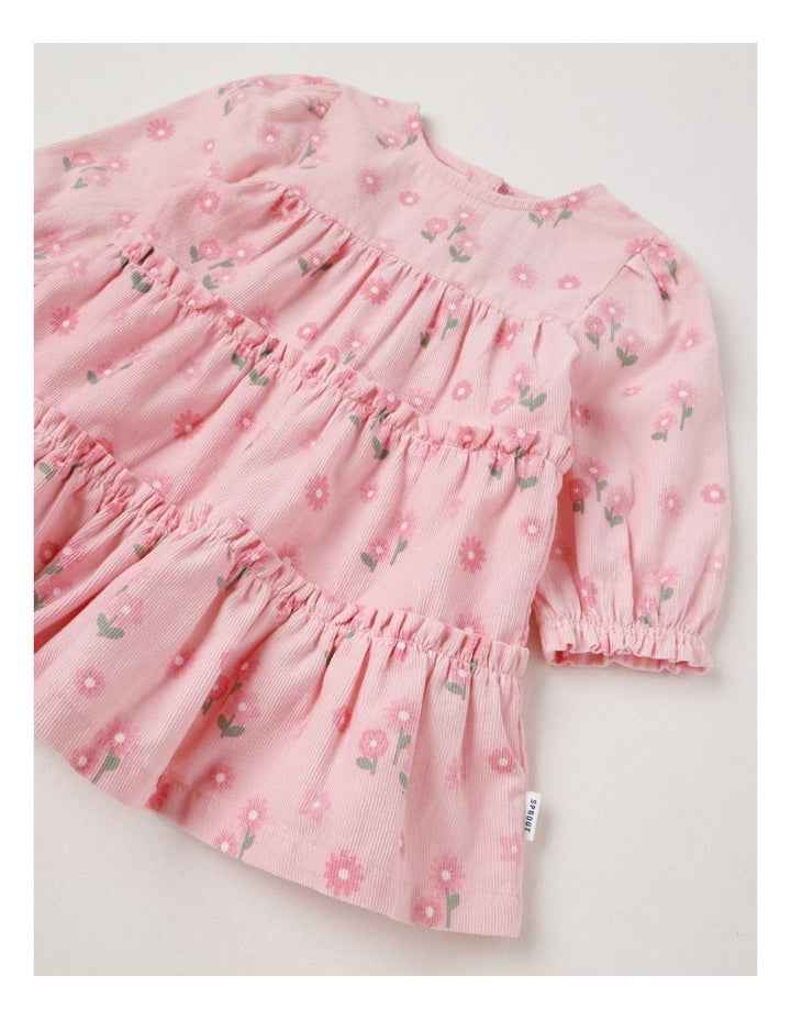 Baby Cord Tiered Dress in Blush