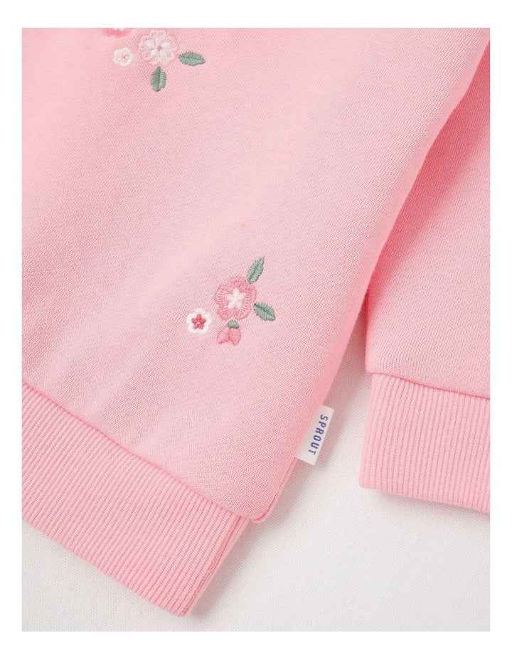 Embroidered Collar Sweat Top in Pale Pink