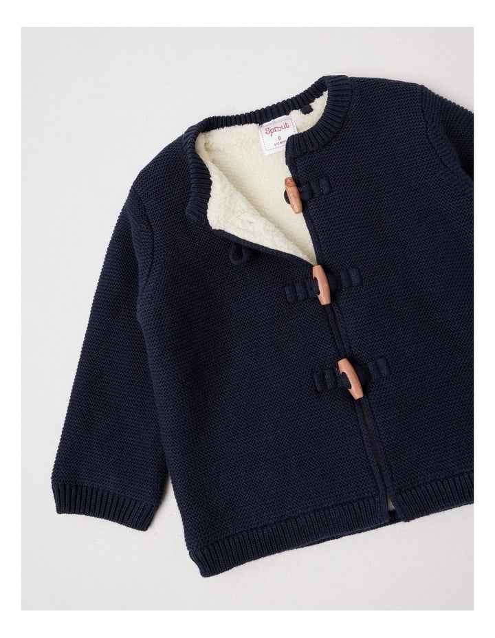 Sherpa Lined Toggle Cardigan in Navy