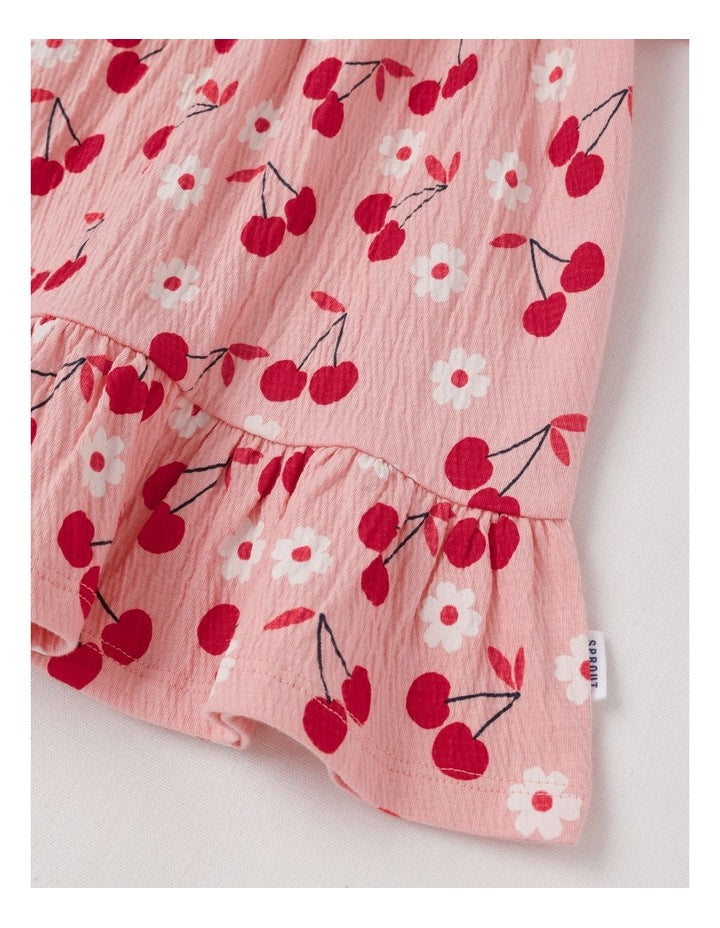 Crinkle Knit Ditsy Dress in Rose