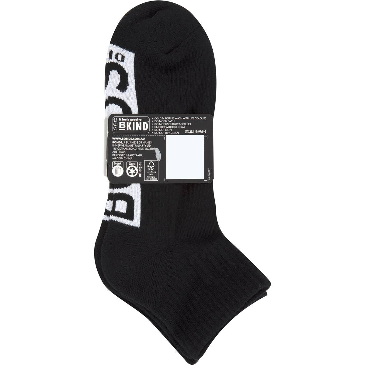 Bonds Mens Socks 1/4 Sports Size 6-10 Assorted 3 Pack