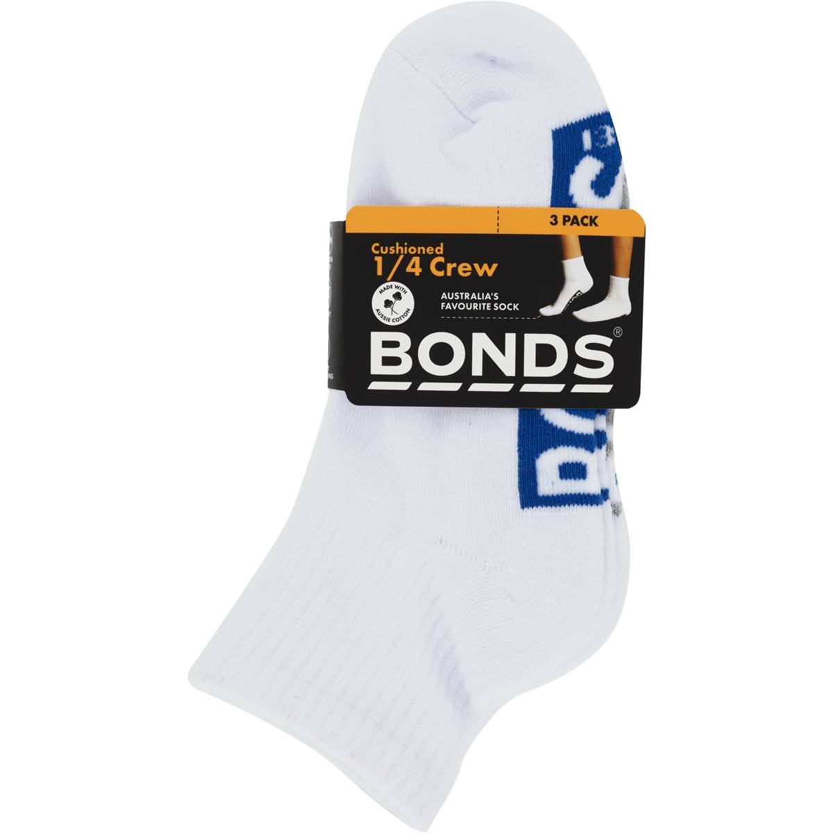 Bonds Kids Sport 1/4 Socks Size 9-12 Assorted 3 pack
