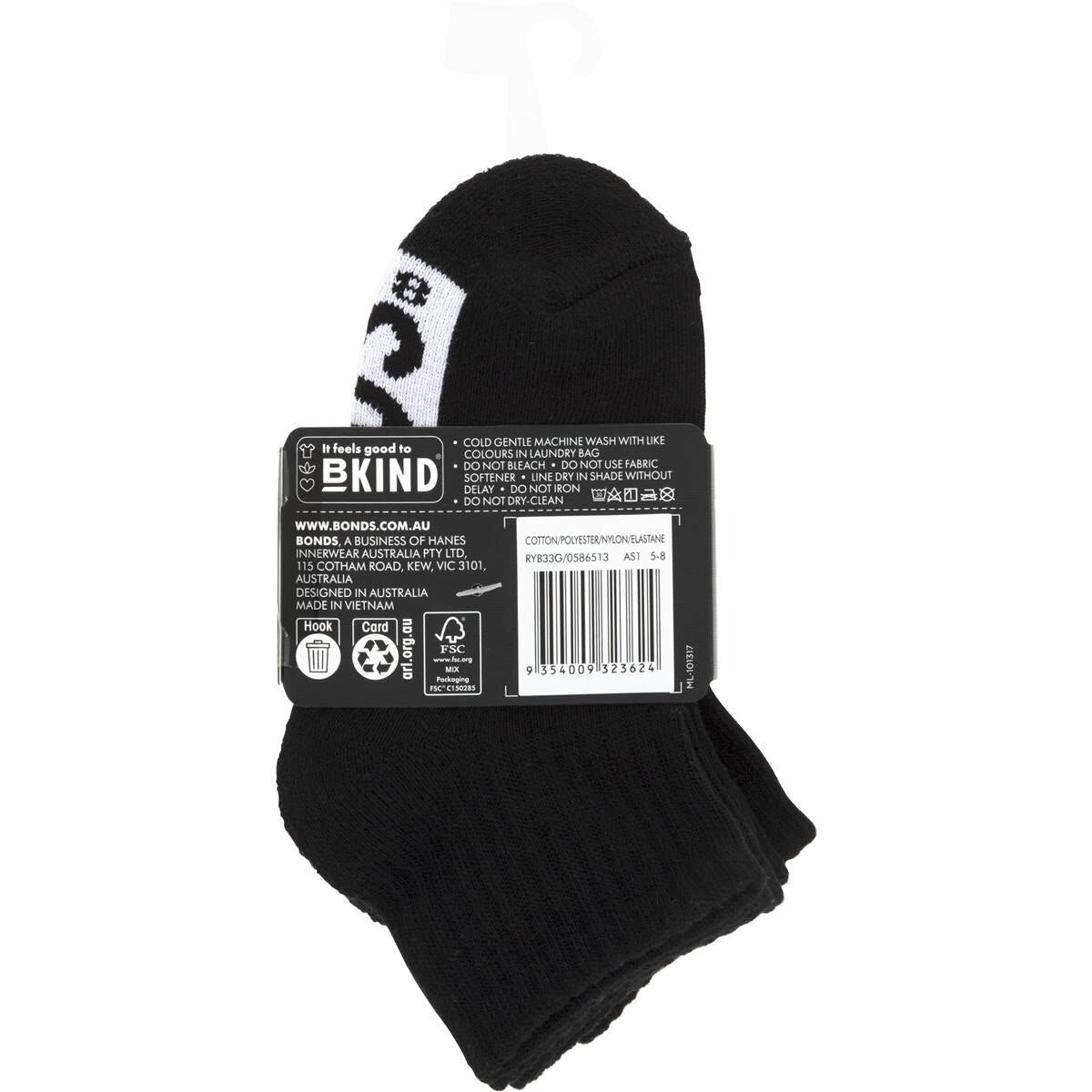 Bonds Kids Sport 1/4 Socks Size 9-12 Assorted 3 pack