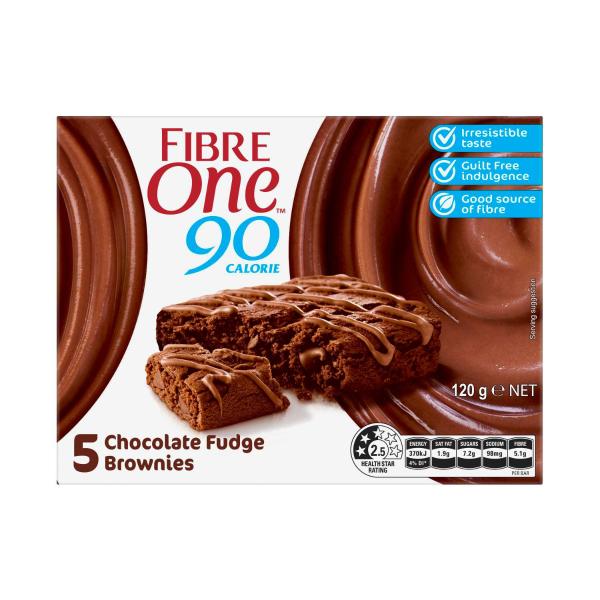 FIBRE ONE 90 CALORIE CHOCOLATE FUDGE BROWNIES 5 PACK 120 GRAM