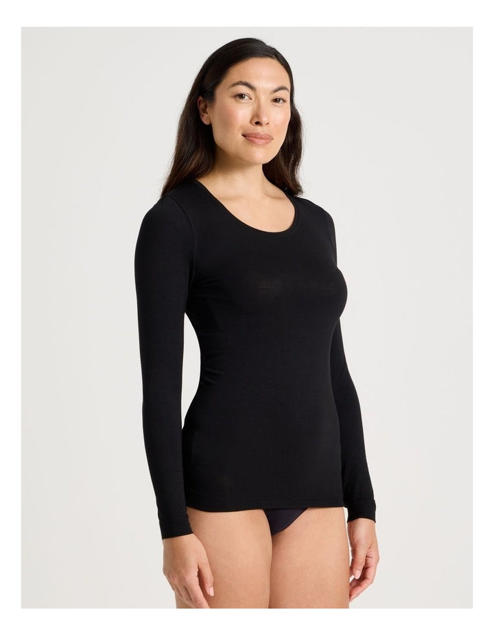 Body Layer Modal Thermal Scoop Long Sleeve Top in Black